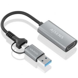 Conversor HDMI Aisens A109-0913/ USB + USB Tipo-C 3.1 Macho - HDMI Macho/ 15cm/ Cinzento