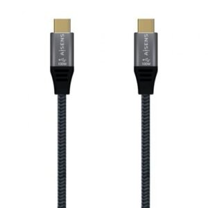 Cabo USB 2.0 Tipo-C Aisens A107-0628 5A 100W/ USB Tipo-C Macho - USB Tipo-C Macho/ Hasta 100W/ 480Mbps/ 1m/ Cinzento
