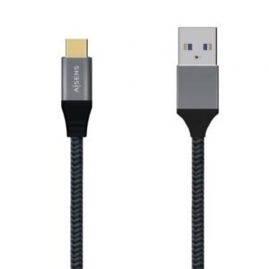 Cabo USB 3.1 Tipo-C Aisens A107-0631/ USB Tipo-C Macho - USB Macho/ Hasta 27W/ 1250Mbps/ 1m/ Cinzento