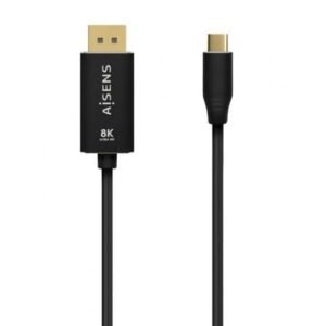 Cabo Conversor DisplayPort 8K 60HZ Aisens A109-0687/ USB Tipo-C Macho - Displayport Macho/ Hasta 27W/ 1250Mbps/ 1.8m/ Preto