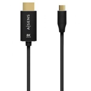 Cabo Conversor Aisens A109-0712/ USB Tipo-C Macho - HDMI 8K Macho/ Hasta 27W/ 6000Mbps/ 2m/ Preto
