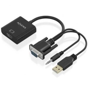 Cabo Conversor Aisens A115-0872 SVGA Macho - USB Macho/ Jack Macho - HDMI Hembra/ 20cm/ Preto
