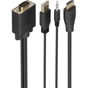 Cabo Conversor Aisens A115-1009 SVGA Macho - USB Macho/ Jack Macho - HDMI Macho/ 2m/ Preto