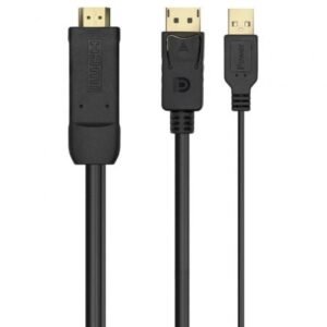 Cabo Conversor Aisens A122-0641/ HDMI Macho - DisplayPort Macho + USB Macho/ Hasta 10W/ 2250Mbps/ 10cm + 1.8m/ Preto