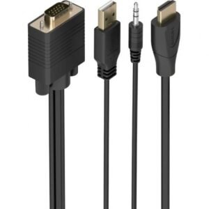 Cabo Conversor Aisens A122-1015 SVGA Macho - USB Macho - Jack Macho/ HDMI Macho/ 2m/ Preto