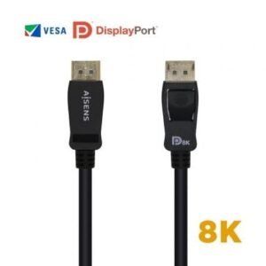 Cabo DisplayPort 1.4 8K Aisens A149-0432/ DisplayPort Macho - DisplayPort Macho/ 2m/ Certificado/ Preto