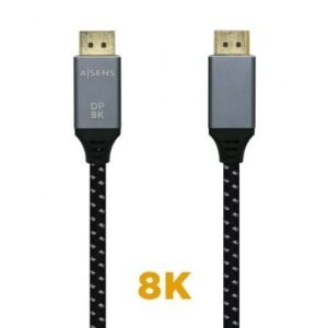 Cabo DisplayPort 1.4 8K Aisens A149-0436/ DisplayPort Macho - DisplayPort Macho/ 1.5m/ Preto Cinzento