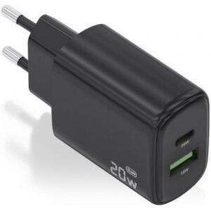 Carregador de Pared GaN Aisens A110-0910/ 1xUSB Tipo-C/ 1xUSB/ 20W/ Preto
