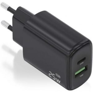Carregador de Pared GaN Aisens A110-0912/ 1xUSB Tipo-C/ 1xUSB/ 25W/ Preto