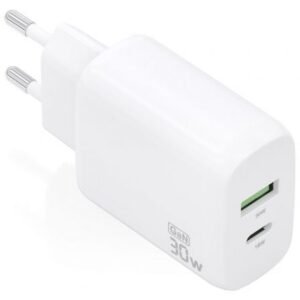 Carregador de Pared GaN Aisens A110-0923/ 1xUSB Tipo-C/ 1xUSB/ 30W/ Branco