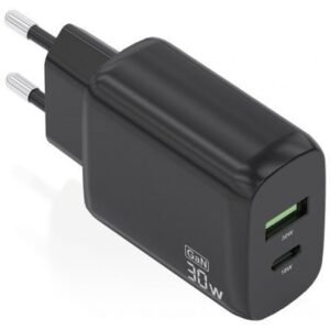 Carregador de Pared GaN Aisens A110-0924/ 1xUSB Tipo-C/ 1xUSB/ 30W/ Preto