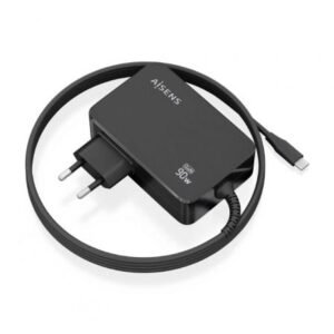 Carregador de Portátil GaN Aisens ASCH-1PD90WL034-BK/ 1xUSB Tipo-C + Cabo 1.8m/ 90W/ Automático/ Voltaje 5-20V