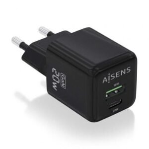 Carregador de Pared GaN Aisens ASCH-20W2P011-BK/ 1xUSB Tipo-C/ 1xUSB/ 20W