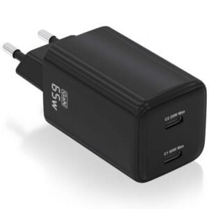 Carregador de Pared GaN Aisens ASCH-65W2P040-BK/ 2xUSB Tipo-C/ 65W