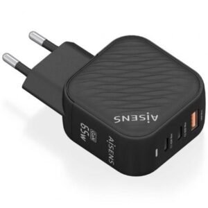 Carregador de Pared GaN Aisens ASCH-65W3P027-BK/ 2xUSB Tipo-C/ 1xUSB/ 65W