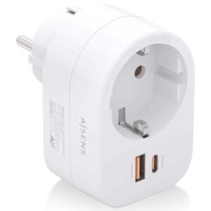 Ficha Aisens ASPS-1A1C06-W/ 1 Toma de Corriente/ 1 USB Tipo-C PD/ 1 USB/ Branco