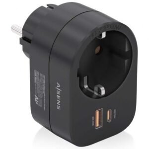 Ficha Aisens ASPS-1A1C07-BK/ 1 Toma de Corriente/ 1 USB Tipo-C PD/ 1 USB/ Preto