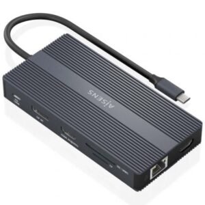 Docking USB Tipo-C Aisens ASUC-12P017-GR/ 2xHDMI 4K/ 4xUSB/ 1xUSB Tipo-C/ 1xRJ45/ 1xDisplayPort/ 1xLector Placas/ 1xUSB Tipo-C PD/ Cinzento