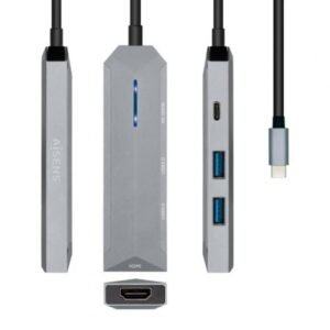 Docking USB Tipo-C Aisens ASUC-4P002-GR/ 1xHDMI 4K/ 2xUSB/ 1xUSB Tipo-C PD/ Cinzento