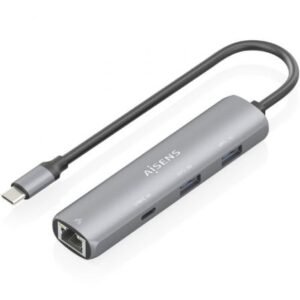 Hub USB Tipo-C Aisens ASUC-4P039-GR/ 1xUSB Tipo-C/ 2xUSB/ 1xRJ45/ Cinzento