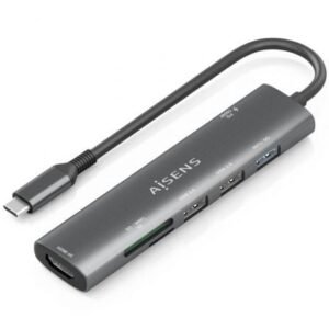 Docking USB Tipo-C Aisens ASUC-7P027-GR/ 1xHDMI 4K/ 3xUSB/ 1xUSB Tipo-C PD/ 1xLector Placas/ Cinzento