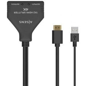 Cabo Duplicador HDMI 4K Aisens A123-0654/ 2x HDMI Hembra - HDMI Macho - USB Macho/ 30cm/ Preto
