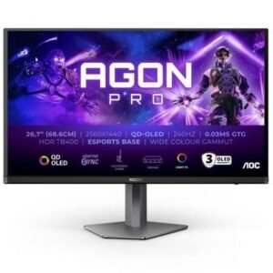 Monitor Gaming AOC AG276QZD2 26.5"/ WQHD/ Multimedia/ 0.03ms/ 240Hz/ QD-OLED/ Regulable en altura/ Preto