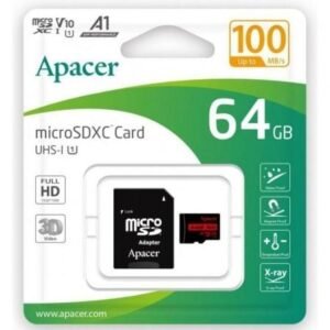 Placa de Memória Apacer 64GB XC UHS 1 con Adaptador/ Clase 10/ 100MBs