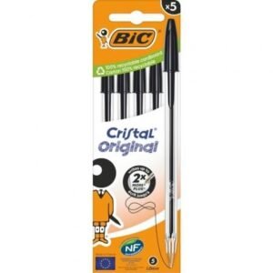 Caixa de Bolígrafos de Tinta de Aceite Bic Cristal Original 516345/ 5 unidades/ Pretos