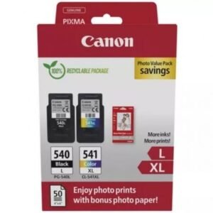 Cartucho de Tinta Original Canon PG-540L + CL-541 XL Multipack Alta Capacidade/ Preto/ Tricolor + Papel Fotográfico