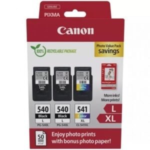 Cartucho de Tinta Original Canon PG-540L + CL-541 XL Multipack Alta Capacidade/ 2x Preto/ Tricolor + Papel Fotográfico