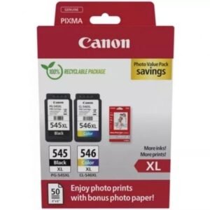 Cartucho de Tinta Original Canon PG-545XL + CL546XL Multipack Alta Capacidade/ Preto/ Tricolor + Papel Fotográfico