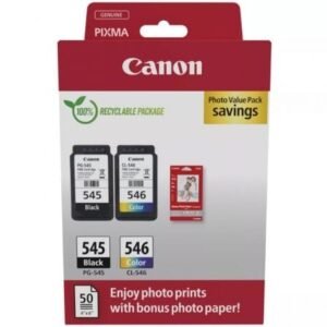 Cartucho de Tinta Original Canon PG-545 + CL-546 Multipack/ Preto/ Tricolor + Papel Fotográfico