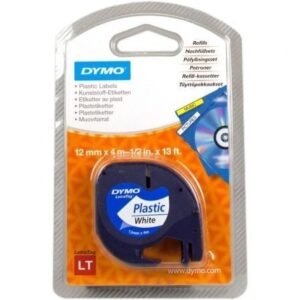 Cinta Rotuladora Adhesiva de Plástico Dymo 91221/ para Letratag/ 12mm x 4m/ Preta-Branca