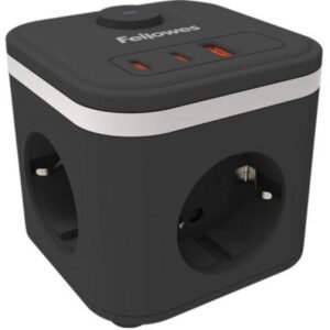 Regleta con Interruptor Fellowes/ 3 Tomas de corriente/ 1 USB - 2 USB Tipo-C/ Cabo 2m/ Preta
