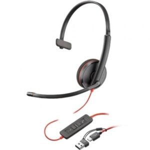Auricular Poly Blackwire 3210 + Adaptador USB-C/A/ con Microfone/ USB Tipo-C/ Bulk/ Preto