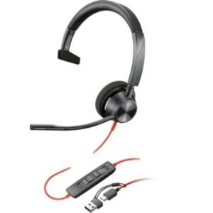 Auricular Poly Blackwire 3310 para Microsoft Teams + Adaptador USB-C/A/ con Microfone/ USB Tipo-C/ Preto