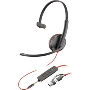 Auricular Poly Blackwire 3215 + 3.5mm + Adaptador USB-C/A/ con Microfone/ Jack 3.5 - USB Tipo-C/ Bulk/ Preto