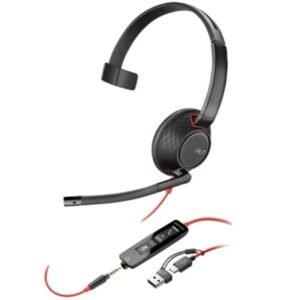Auricular Poly Blackwire 5210 + Adaptador USB-C/A/ con Microfone/ Jack 3.5mm/ Preto