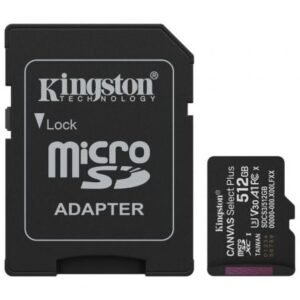 Placa de Memória Kingston CANVAS Select Plus 512GB microSD XC con Adaptador/ Clase 10/ 150MBs