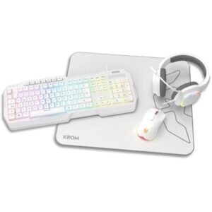 Pack Gaming Krom Kenta/ Teclado RGB + Rato + Alfombrilla + Auscultadores/ Branco