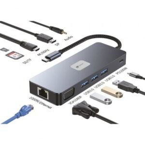 Docking USB Tipo-C Leotec LEDS03/ 3xUSB/ 1xUSB Tipo-C PD/ 1xHDMI 4K/ 1xDisplayPort/ 1xVGA/ 1xAudio/ 1xRJ45/ 1xLector Placas SD y MicroSD/ Cinzento