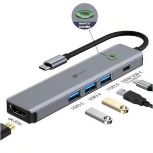 Docking USB Tipo-C Leotec LEDS05/ 3xUSB/ 1xUSB Tipo-C PD/ 1xHDMI 4K/ Cinzento