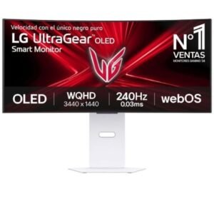 Smart Monitor Gaming Ultrapanorámico Curvo LG UltraGear 34GX90SA-W 34"/ WQHD/ Multimedia/ 0.03ms/ 240Hz/ OLED/ Regulable en altura/ Smart TV/ Branco