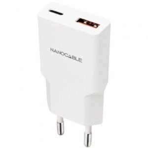 Carregador de Pared Nanocable 10.10.2028/ 1xUSB Tipo-C/ 1xUSB Macho/ 30W/ Branco