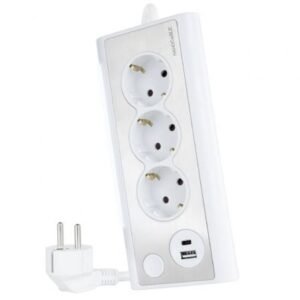 Regleta con Interruptor Nanocable 10.37.0013-W/ 3 Tomas de Corriente/ 1 USB/ 1 USB Tipo-C/ Cabo 1.5m/ Branca
