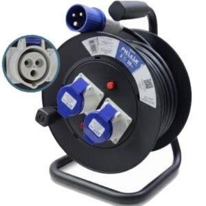 Regleta enrollable Phasak BN 3475/ 2 Ficha industrial 2P+TT/ Cabo 25m/ Preto y Azul