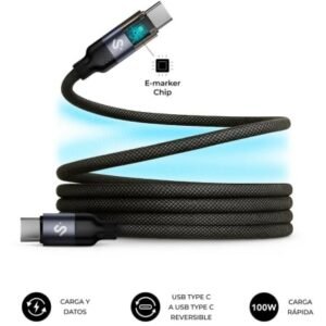 Cabo USB 2.0 Tipo-C Subblim PowerMag Led/ USB Tipo-C Macho - USB Tipo-C Macho/ Hasta 100W/ 480Mbps/ 2m/ Preto