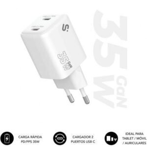 Carregador de Pared GaN Subblim 35W Charger USB C+C/ 2xUSB Tipo-C/ 35W