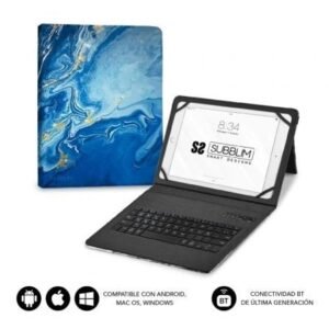 Capa con Teclado Subblim Keytab Pro Bluetooth para Tablets de 9"-11"/ Marmol Azul